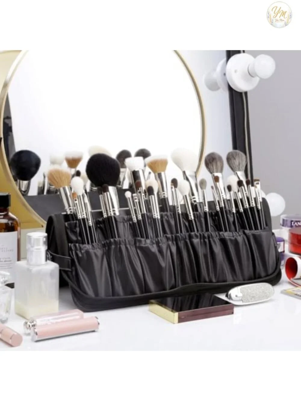 Professional Makeup Brush Organizer Bag - 40 Brushes, PU Leather, Portable